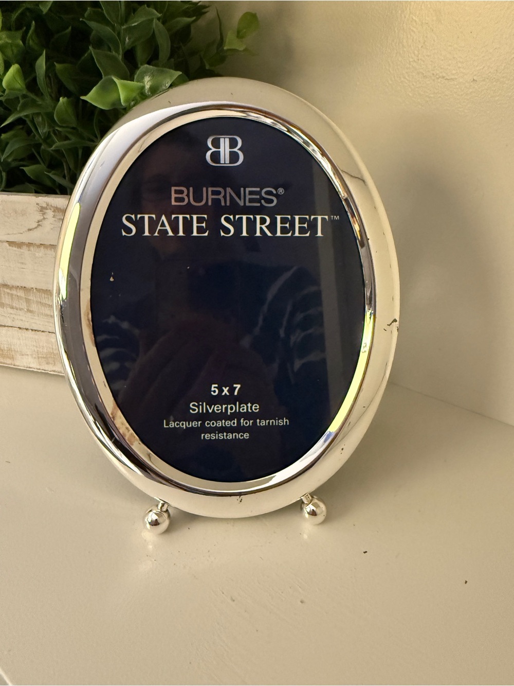 Burnes State Street Silverplate Oval 5x7 Picture Frame Ball Feet
